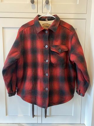 Vintage Woolrich Red Black Plaid Wool Hunting Jacket Women Made In Usa Size S