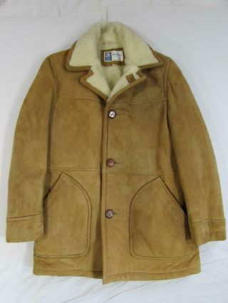 Vtg 60s Wayne Wilson Suede Leather Sherpa Fleece Lined Jacket Coat Mod Sz 38