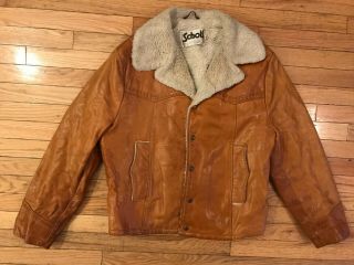 Vtg 70s 80s Schott Rancher Western Sherpa Leather Jacket Us 44 L