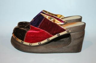 Vintage 70s Velvet Platform Shoes - Size 10 - Nos - 4 " Heels