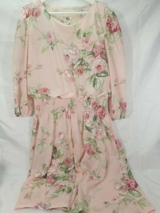 Vintage 1970s Sears Womens Pink Floral Long Sleeve Dress Size 20 1/2