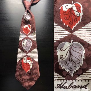 Haband ‘autumn Leaves’ Brown Jacquard Swing Tie Euc Vtg 1940s 1950s Bold Look