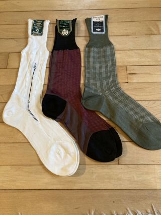 3 Pair Vintage Socks Art Deco Era 40s 50s Men’s Stockings Nos