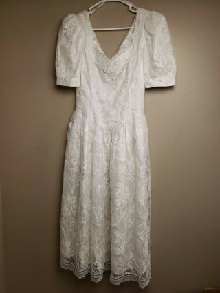 Jessica Mcclintock Gunne Sax Vintage Ivory Lace Dress Size 9/10 80s/90s (b14)