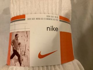 Vintage 2000 Nike Socks White Swoosh Sock Size 10 - 13 3 Pack