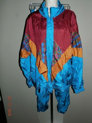 Longstreet Missy Color Block Tracksuit Size Xl Jacket Pants Teal Vintage 90s