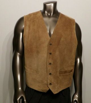 The J Peterman Co.  Suede Leather Vest Lined Tan Brown Xl