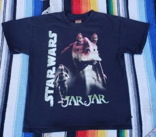 Vintage Star Wars Jar Jar Binks Men’s Small T Shirt Tee Size L Black Episode 1