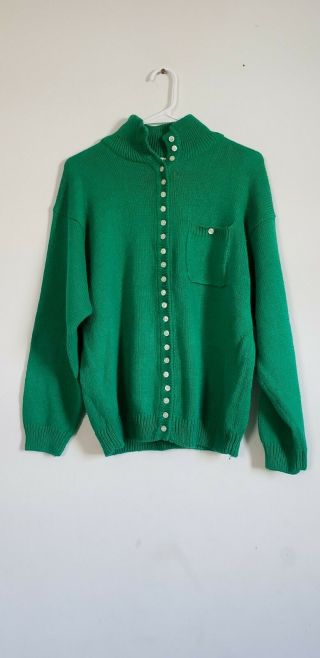 Diane Von Furstenbeg Womens Vintage 1980s Button Down Green Sweater L