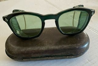 Vintage American Optical Glasses Green Lens Welding Steampunk With Metal Case