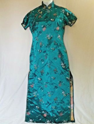 Solz Squirrel Teal Rockabilly Wiggle Cheongsam Dress With Embroider Flowers Sz40