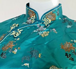 Solz Squirrel Teal Rockabilly Wiggle Cheongsam Dress with Embroider Flowers SZ40 3