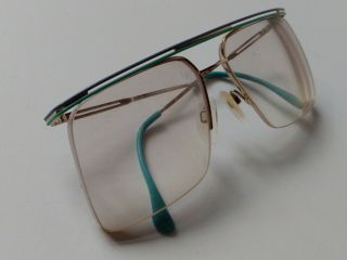 Vintage Neostyle Retro Gold Turquoise Purple Eyeglass Frames Germany 80 ' s RX 3