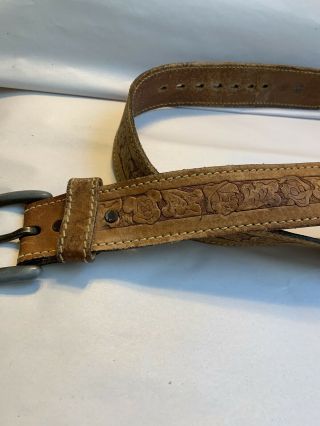 Vintage Leather Tooled Disneyland Disney Character Belt Sz36 7c