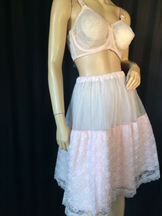 50s Vintage Pink Pinup Petticoat Slip Lace Sheer Full Crinoline Skirt Burlesque