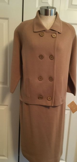 Women’s Vtg Camel - Colored Wool Sweater Suit Bamberger’s Nwt 14 Jackie O