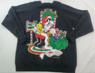 Looney Tunes Christmas Sweatshirt Tweety & Sylvester Black Size 1x 1995