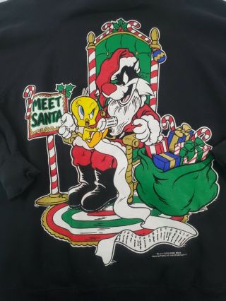 Looney Tunes Christmas Sweatshirt Tweety & Sylvester Black Size 1X 1995 2