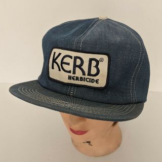 Vtg Kerb Herbicide Snapback Hat Blue Denim K - Brand Made In Usa Nos Farmer Cap