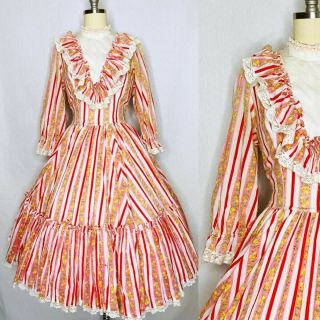 Vintage Victorian Costume Tea Dress Size M Medium Pink Ruffle Cottagecore Flawed
