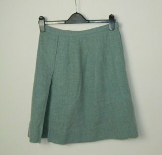 Vintage 60s John Meyer Of Norwich Skirt Green Wool Kick Pleat Size Small