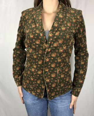 Ralph Lauren Corduroy Floral Blazer Jacket Womens M Medium Green Plaid Label