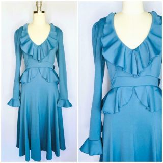 Vintage 80s Ruffle Peplum Prairie Dress Size M Medium Ruffle Gothic Romantic