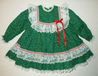 Vintage Bryan Baby Girls Dress Green Christmas Holiday Lace Ribbons Size 18 Mon