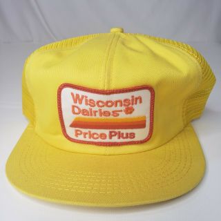 Vtg Wisconsin Dairies K Brand Products Hat Snapback Patch Farming Mesh Trucker