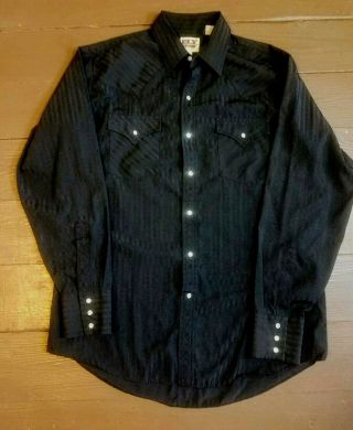 Ely Cattleman Black Diamond Striped Western Shirt Snap Pearl Buttons Large 35