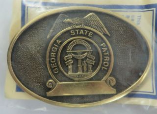 Vintage Georgia State Patrol Belt Buckle Solid Brass In Package