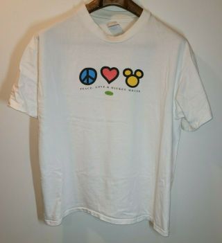 Vintage 90s Peace Love & Mickey Mouse White T - Shirt Made In Usa Adult Size Xl