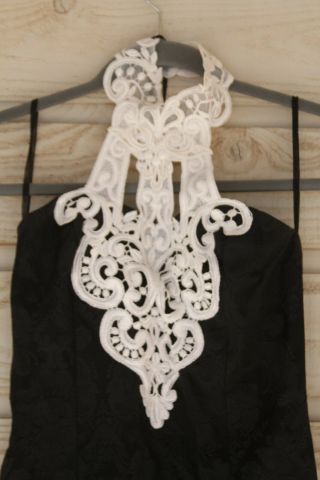 Vintage Jessica Mcclintock Gunne Sax Dress Black White Lace Halter Long 9/10