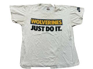 Vintage 90s Nike Gray Tag Michigan Wolverines Just Do It Basketball T Shirt L