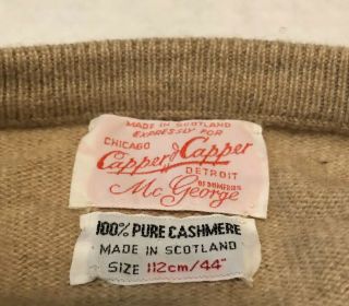 Vintage 50s Mcgeorge 100 Cashmere Made In Scotland V - Neck Sweater L 44” Capper