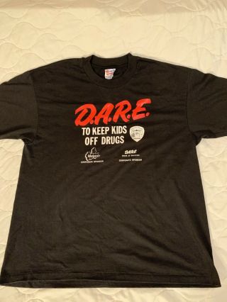 Vtg 80s 90s Single Stitch Dare To Keep Kids Off Drugs T - Shirt Hanes Punk Xl