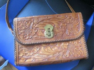 Vtg Hand Tooled Western Leather Purse