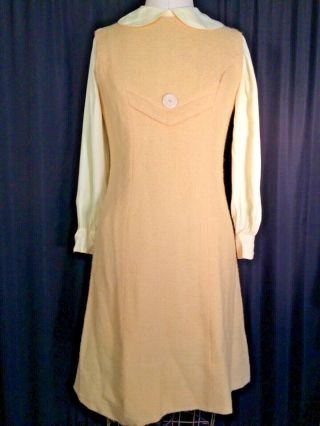 Vintage Dress Wool Boucle Sheath Yellow M Midi Jumper Top 2 Pc Ls Set 60s Blouse