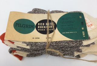 Nos 1950s Sears Pilgrim Red Heel Rockford Work Socks Ragg Cotton 10