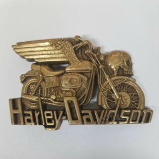 1980 Baron Harley Davidson Motorcycle Skull And Wings Belt Buckle Solid Brass