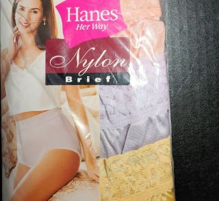 Vtg 1999 Hanes Her Way 3 Pk Pink Pastel Nylon Briefs Lace Trim Sz 10 Soft,  Silky