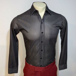 Vtg 60s 70s Joel California Polka Dot Polyester Dress Shirt Disco Mod Mens Small