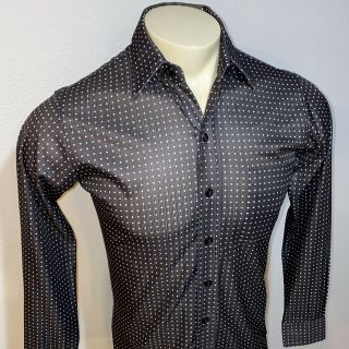 Vtg 60s 70s JOEL California Polka Dot POLYESTER Dress Shirt Disco Mod MENS SMALL 3