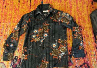Vintage 70’s Butterfly Collar Polyester Floral Touch Of Class Long Sleeve Shirt