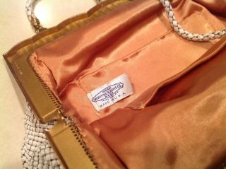 1940 ' s Whiting and Davis Co Mesh Bag silk lined w/mirror,  coin purse & compact 3