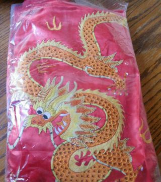 Vtg Nos Esme 100 Silk Robe Kimono Dragon Hand Embroidered Red Sz.  Med Freesh