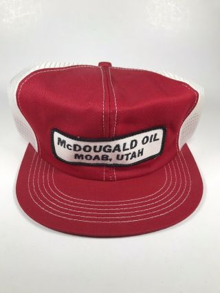 Vintage K Brand Trucker Patch Hat Mcdougald Oil Moab Utah Red Front Snapback