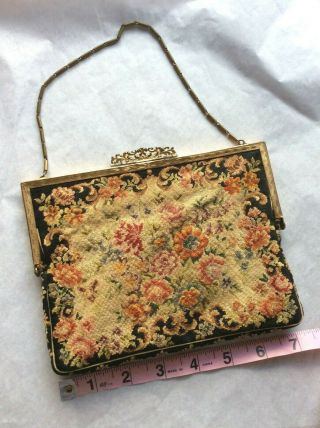 Vintage Fine Needlepoint Petit Point Evening Bag Purse Handbag