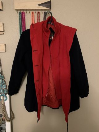Mackintosh Vtg Vestcoat Wool Classic Coat Navy Blue Red Hooded Womens Size 10