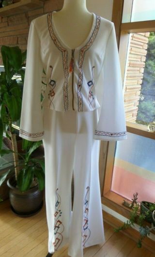 Vintage Right On By Estivo Embroidered Bell Bottom Pantsuit 30 " Waist Medium